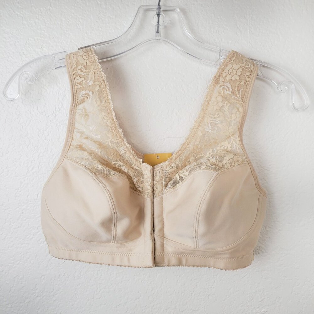 Share NWT Delimira Size 36B Bra Front Closure Beige Cushioned Band W003 New